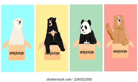 different types 0f bears posing in a box, vector design for animal lovers