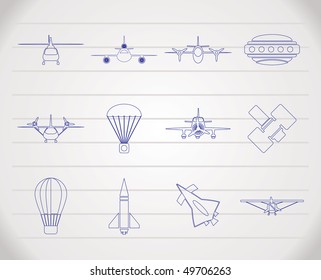 different types of Aircraft Illustrations and icons - Vector icon set 2