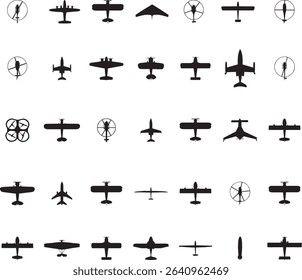 Different types of aircraft silhouettes displayed in a grid format for educational purposes and design eps file