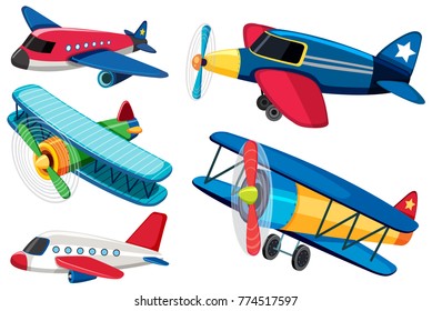 Different types of airplanes illustration