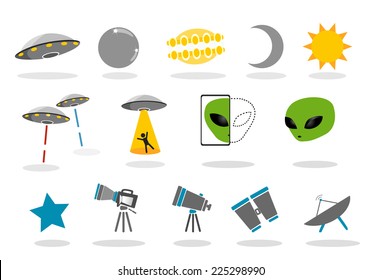 Different types of alien icons, wathching equipments and more..