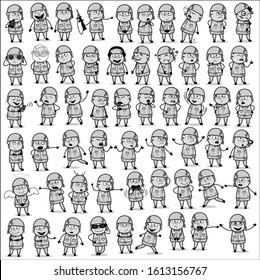 Different Types of Army Man Poses - Set of Concepts Vector illustrations
