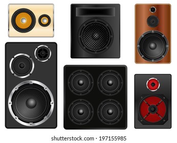 Different types of audio speaker cabinets vector illustration. 