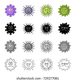 Different types of bacteria and viruses. Funny Viruses set collection icons in cartoon black monochrome outline style vector symbol stock illustration web.