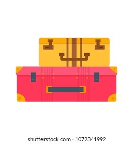 Different types of baggage, luggage, suitcase isolated on white background. Flat style vector illustration. Set of tourism and traveling icons with voyage packing and handbag.