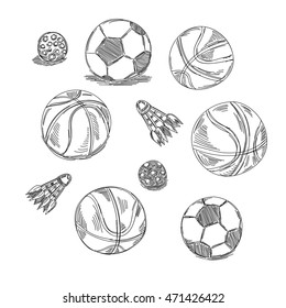 Different types of balls set. Balls sports doodles.