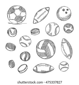 Different types of balls set. Balls sports doodles
