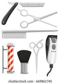 Different types of barber equipments illustration