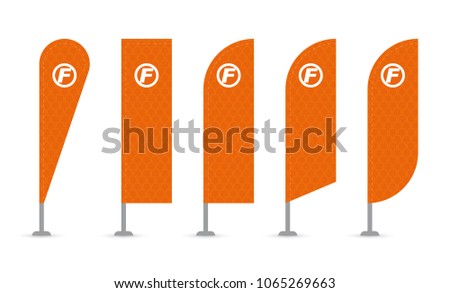 Different types of beach flags. Outdoor Advertising Flag. Isolated on white background