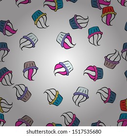 Of different types of beautiful modern cakes, such as chocolate cake. On black, white and blue. Cakes seamless pattern collection. Vector illustration.