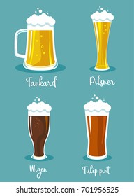 Different types of beer glasses.Set glasses with beer. Octoberfest elements