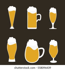 Different types of beer glasses with beer spilling - vector