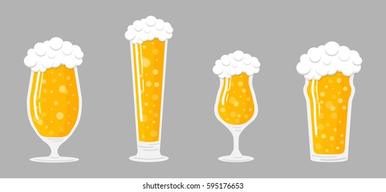 Different types of beer glasses.Vector illustration.