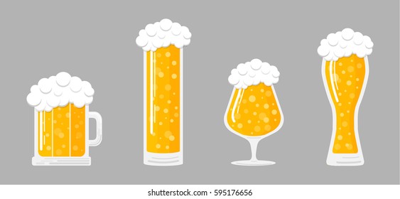 Different types of beer glasses.Vector illustration.