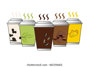 Different types of beverages . Vector cartoon illustration with drinks