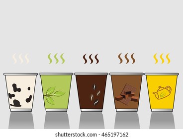 Different types of beverages . Vector cartoon illustration with drinks