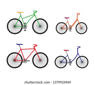 Different types of bicycles. Sport equipment.