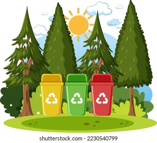 Different types of bins at park illustration
