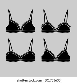Different types of black bras on every day. Vector