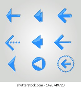Different types of blue arrow icons with glossy shine effects and elegant design