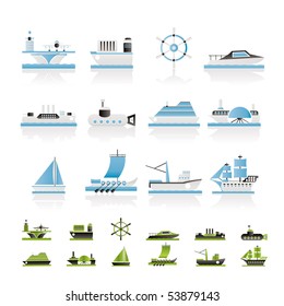 different types of boat and ship icons - Vector icon set