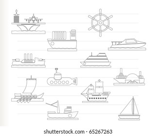 different types of boat and ship icons - Vector icon set