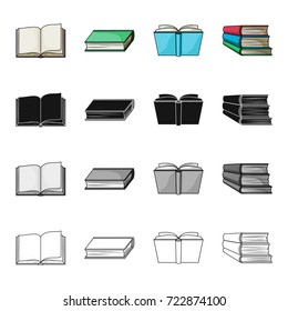 Different types of books, literature, textbook, dictionary. Book set collection icons in cartoon black monochrome outline style vector symbol stock illustration web.