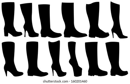 different types of boots isolated on white