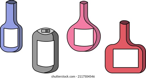 Different types of bottles in color
