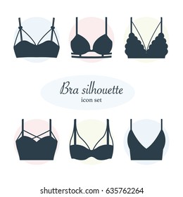 Different types of bras. Silhouette icons. 