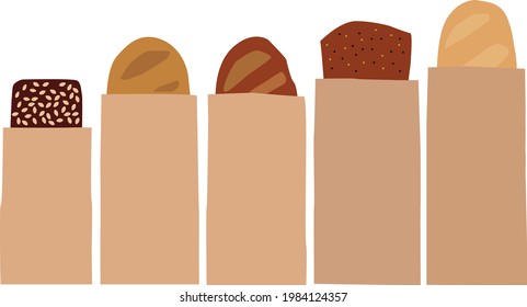 Different types of bread in a paper bag