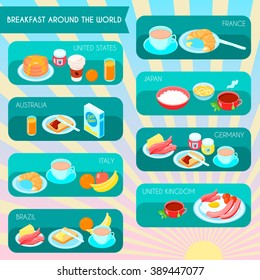 Different types of breakfast in the world infographic set vector illustration