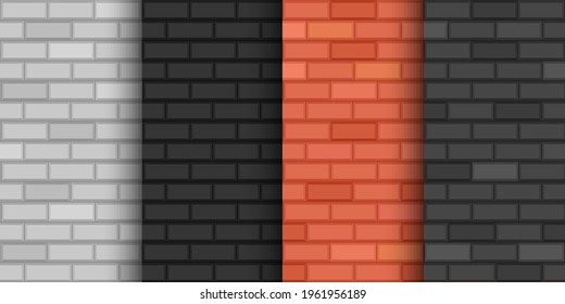 Different types of brick walls. Background of brick walls. red, white and dark colors. Seamless Pattern. Vintage and comfortable For Backgrounds