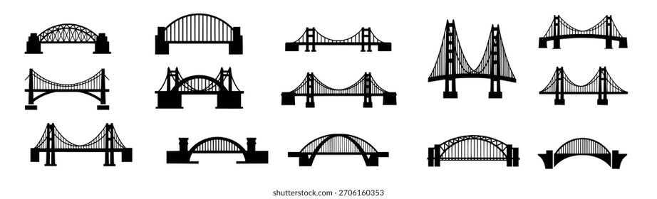 Diferentes tipos de puentes ilustrados como siluetas