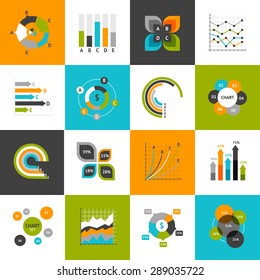Different types of business charts and infographs icons set isolated vector illustration