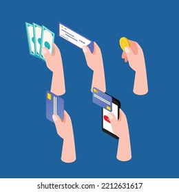 Verschiedene Arten von Business Payment isometrische 3D Vektorgrafik Konzept für Banner, Website, Illustration, Landing-Page, Flyer, etc.