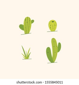 Different types of cactus. Flat vector illustration.