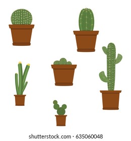 Different types of cactus plants decorative icons set isolated on white background. Vector illustration.