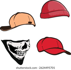 Different types of caps with mask artwork 