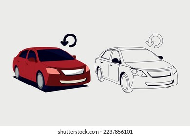 Different types of car icon sets. side view of a sedan car. car return icon.