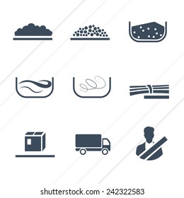 Different types of cargo / Solid fill vector icons set as flat icons svg