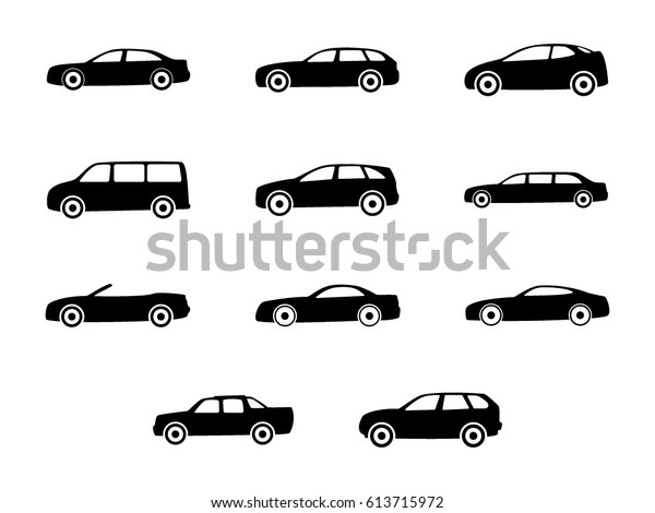 Different\
types of the cars. Automobile set isolated on white background.\
Variants of automobile body. Car\
silhouette.