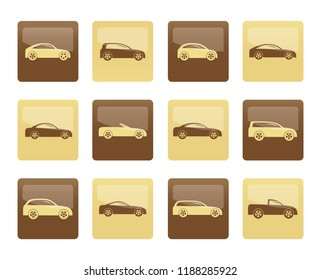 different types of cars icons over brown background - Vector icon set