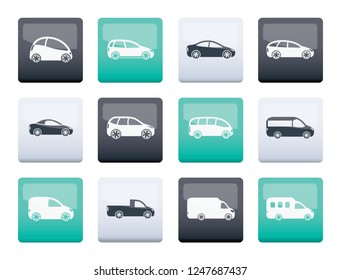 different types of cars icons over color background - Vector icon set