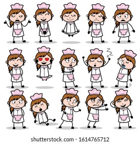 Different Types of Cartoon Waitress Poses - Set of Concepts Vector illustrations