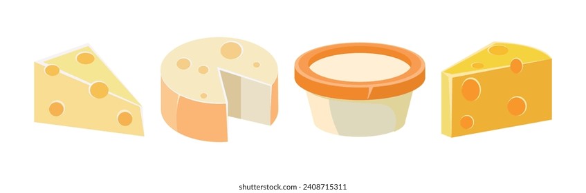 Different Types of Cheese as Fresh Dairy Product Vector Set