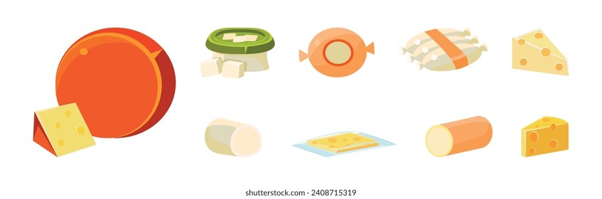 Different Types of Cheese as Fresh Dairy Product Vector Set