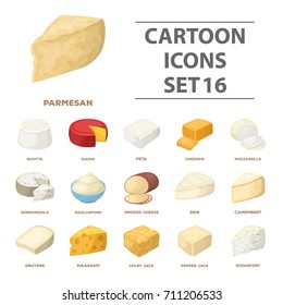 Different types of cheese. Different types of cheese set collection icons in cartoon style vector symbol stock illustration web.