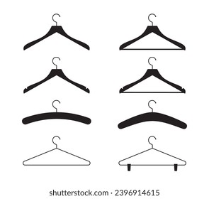 Different types of clothes hanger silhouette. Vector illustration.