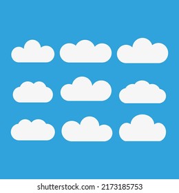 Different types of clouds on a blue background. Vector illustration